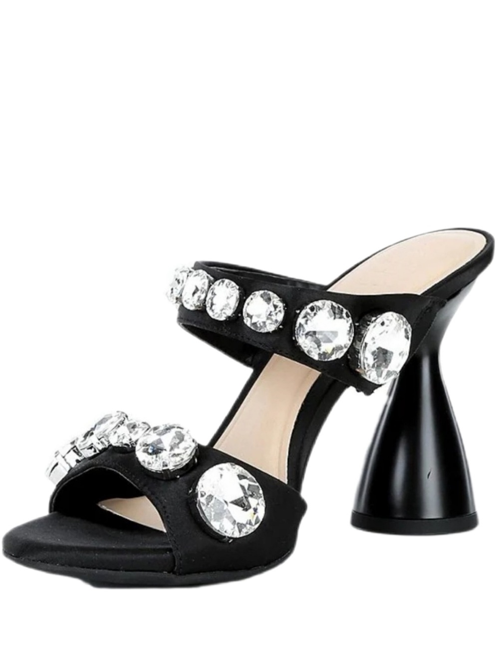 New with tags GB News-flash satin jewel accented black sandals slides